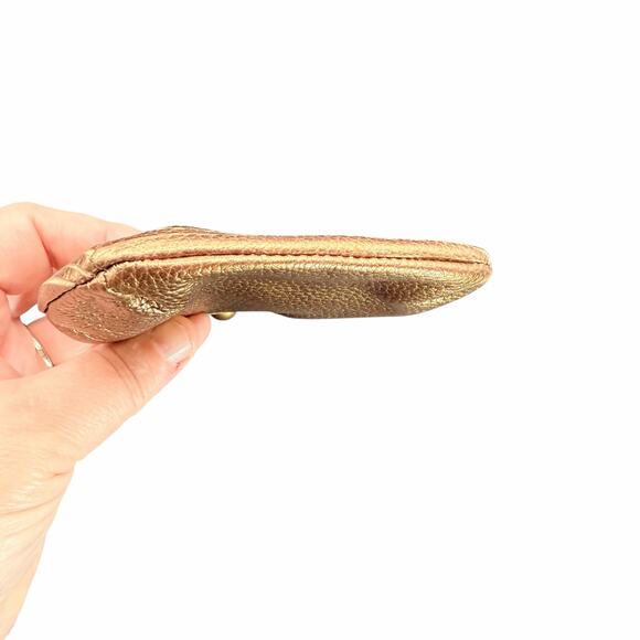 Fossil Metallic Leather Kiss Lock Coin Purse Wallet Brass Frame - Picture 4 of 12